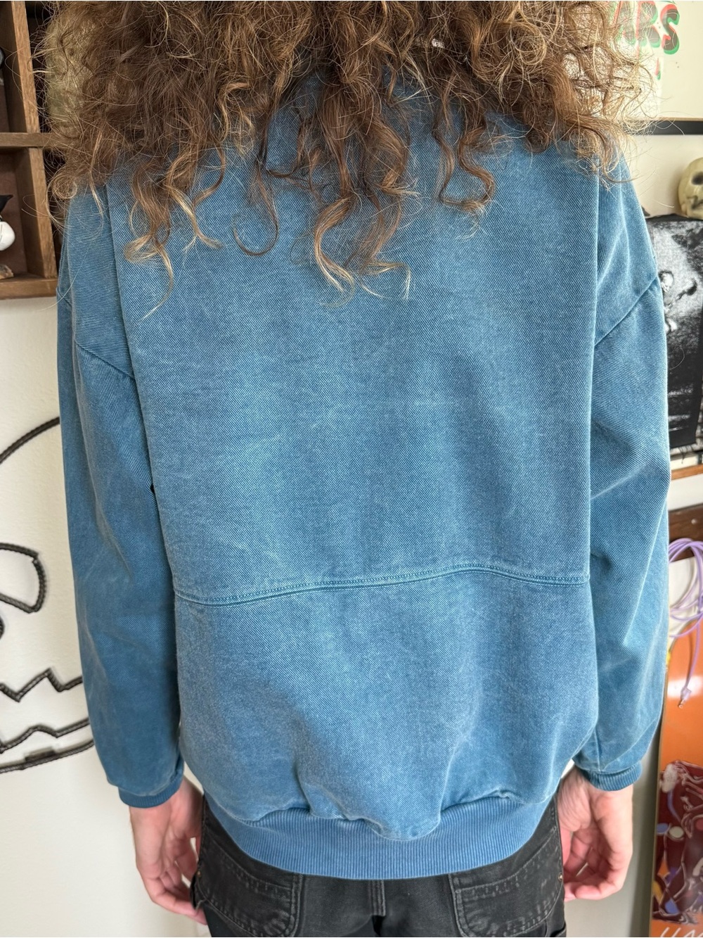 💀 SOLD 💀 Vintage 90s Blue Denim Steam Train Quebec Crewneck Pullover ~ Size L - Picture 5 of 9